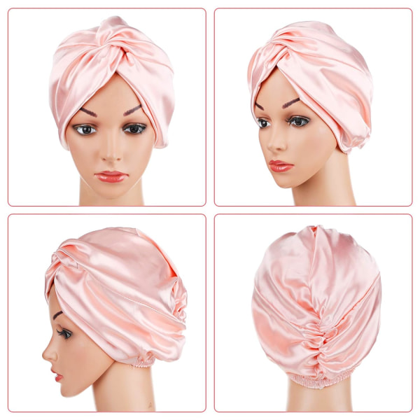 4 delar silke cap silke nattmössa sömn hatt hattar på båda sidor Klassiska veckade för kvinnor Chic färger