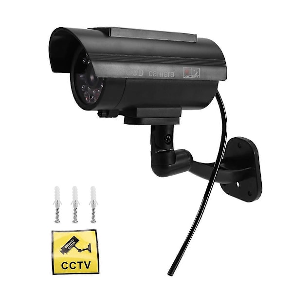 Simuleret solcelle kamera udendørs overvågning simulation falsk kamera dummy cam med LED lys sort