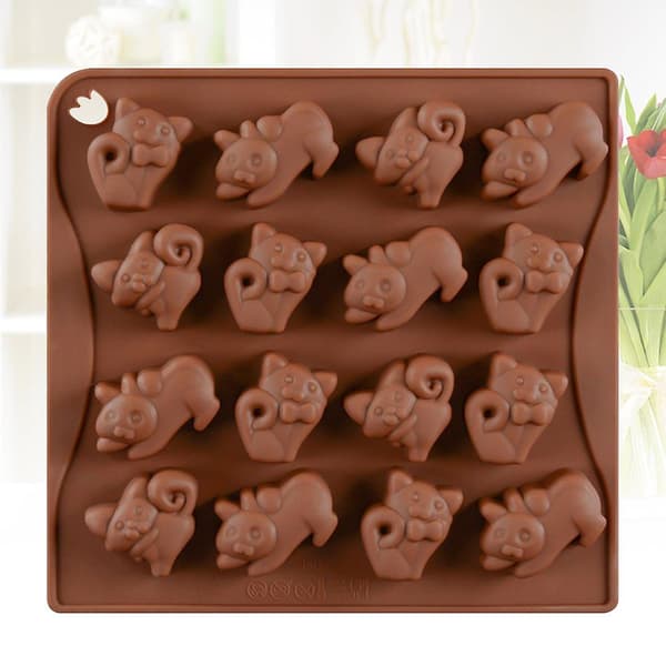 16 Hule Silikon Bakeformer Kattformet Panner Godteri Former Sjokoladeform Isbitbrett (kaffe)