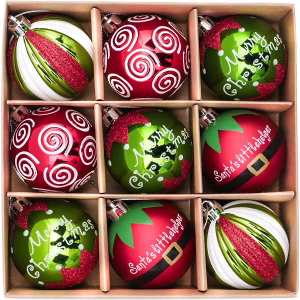 cm julgranskulor, julgranskulor, röd, grön och vit tomte-tema, julgransdekoration