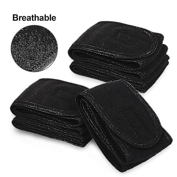 4 stk. Spa-hårbånd, sminkebånd, elastisk frottéhårbånd for sport, yoga og dusj Black