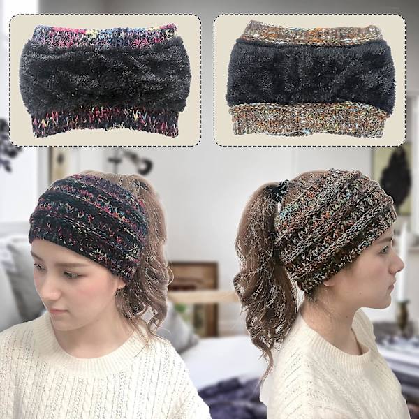 2 stk/8 stk Dame Vinter Kabel Strikket Hodebånd Fleece Foret Ørevarmer Hårbånd Myk Termisk Hodeinnpakning