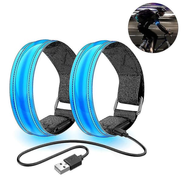 2-pakning løpebelysning for løpere, oppladbart LED-armbånd, refleks Blue