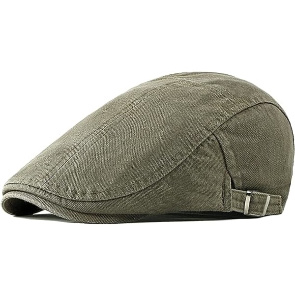 Flat caps for menn, vintage beret bomullshette for kvinner, Peaky Newsboy irske hatter, justerbar flat cap, armygrønn