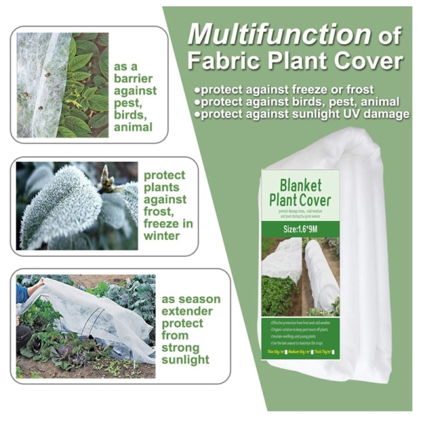 1 stykke plantebeskyttelsesbetræk, plantebeskyttelsesovertræk i kuldebestandigt stof, ikke-vævet vegetabilsk beskyttelsesbetræk, medium tykkelse 1,6*9M