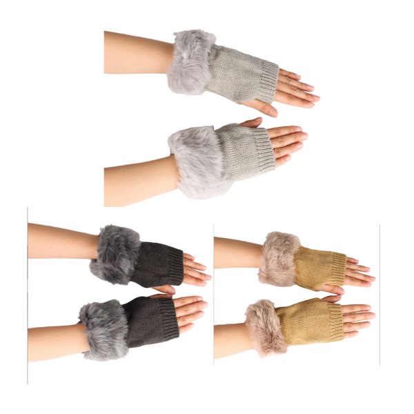 3 par pelshandsker Ny stil strikket uld åben finger handsker kunstige uld halvfinger handsker C