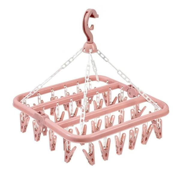Sock Drying Rack, Sock Drying Rack, Clothes Drying Rack, Folding Indoor Drying Rack with 32 Plastic Clothes Pegs for Socks, Underwear and Clothes Fre pink