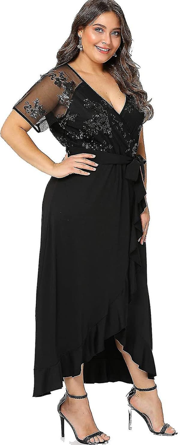 Plus Size Empire Taille Maxi Kjole Ruffle Split Semi Sheer Ensfarvede Kjoler
