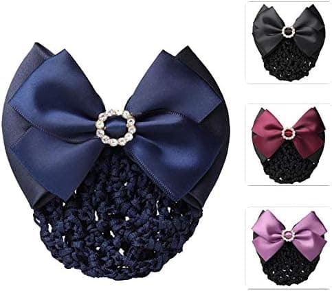 1 x Satin Rhinestone Bow Net Hårklemme til Knold, Sort