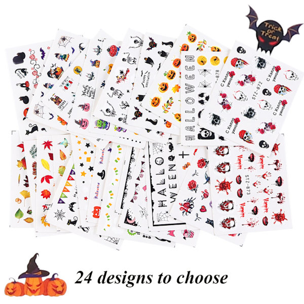 48 st nail art klistermärken Halloween ins populära söta pumpa fladdermus skelett svart katt nagelklistermärke