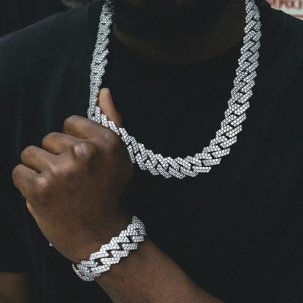 Kubanska länkar kedja för män 13 mm halsband guld silverpläterade halsband kedja diamant