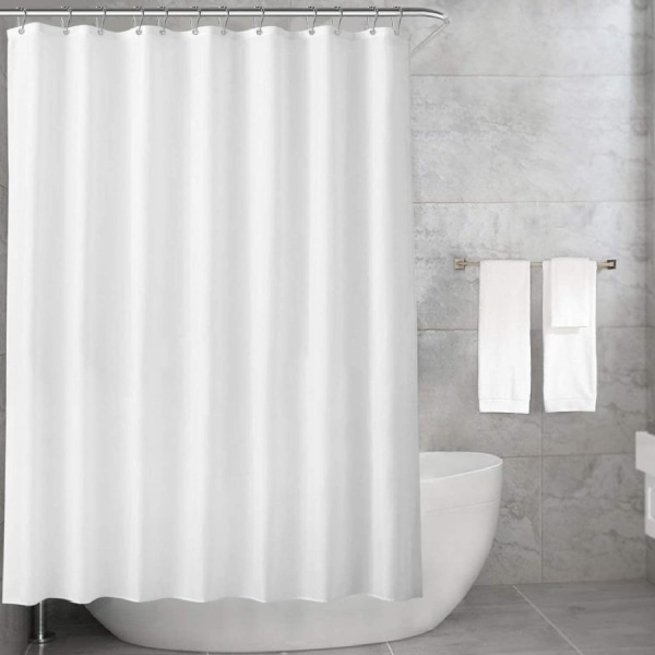 Duschdraperi, vatten- och mögelbeständig duschdraperi i vitt tyg, maskintvättbar, med 12 rostbeständiga krokar, 180x180 cm