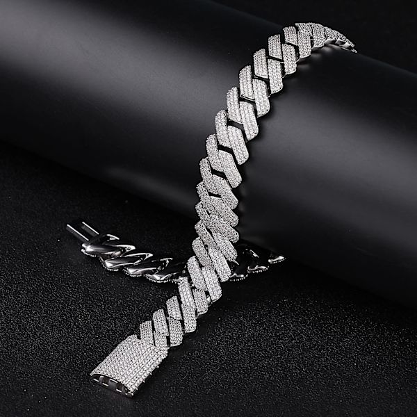 20mm Hip Hop Iced Out Cuban Link -ketju, hopeakoru, Miami Choker, Lab Diamond -kaulakoru miehille