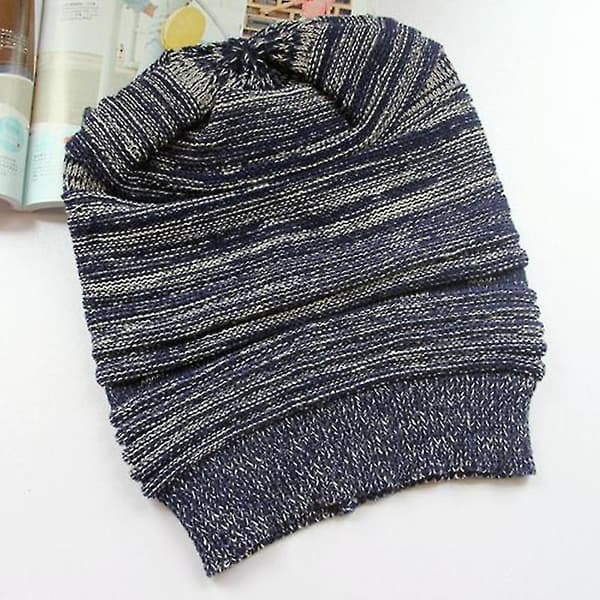 Unisex stickad mössa vinter baggy oversized slouch mössa hattar kepsar Navy Blue