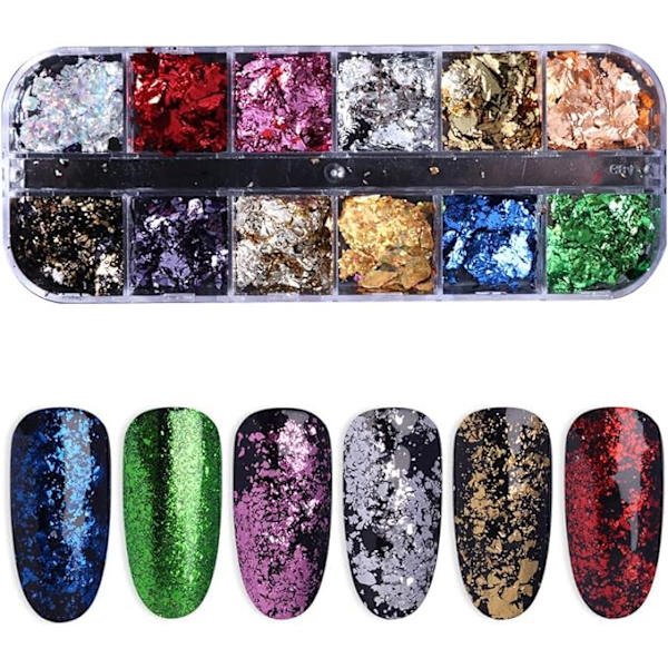 Grovt glitter, professionell nageldekoration 12 rutnät nagelglitter pärlor nagelkonst paljetter för kvinnor flicka nagelkonst hantverk DIY