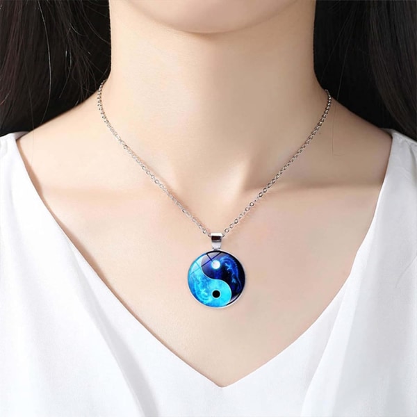 GlassNecklacePendantDragonMoonYinYangclaviclechainJewelryAccessoriesGiftForChristmasMother's DayValentine's DayGraduation