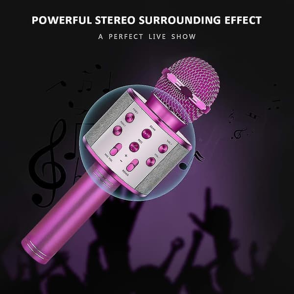 Trådløs Bluetooth Karaoke-mikrofon med LED-lys, bærbar Pink