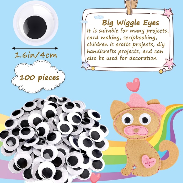 100 Pieces Wiggle Eyes Self Adhesive Large Black White Eyes For Diy Crafts Decoration (20mm)