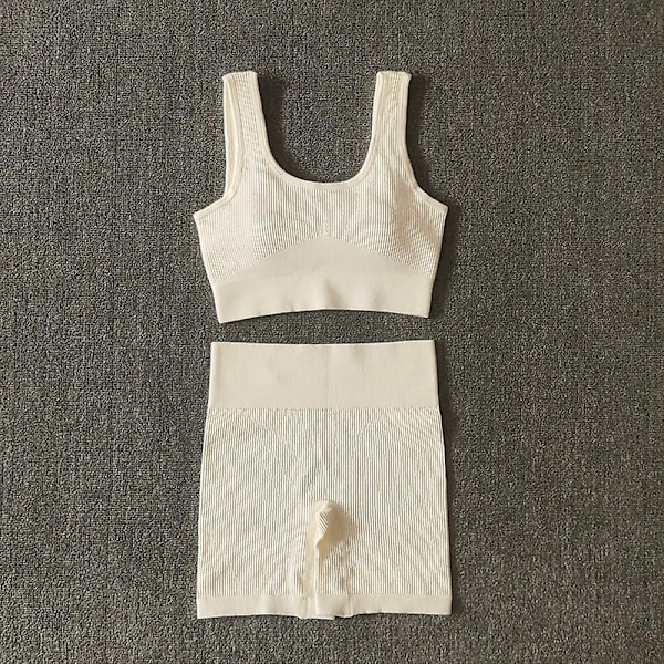 Wareball 2 st Kvinnor Yoga Set Gym Set Sexig BH Sömlös Sport Shorts Träning Löpning Kläder Gym Kläder Atletisk Sport Kostym White S(45-55KG)