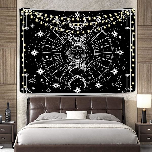 Sol och måne gobeläng hängande sol stjärnor tom fantasi svart och vit gobeläng sovrum vardagsrum sovsal hem väggdekoration 130*150cm