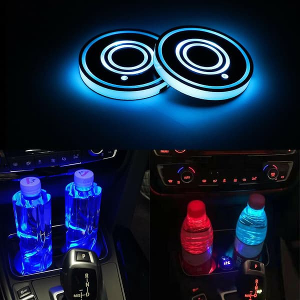 LED-koppholderlys 7 farger USB-lading matte pute interiør atmosfærelampe