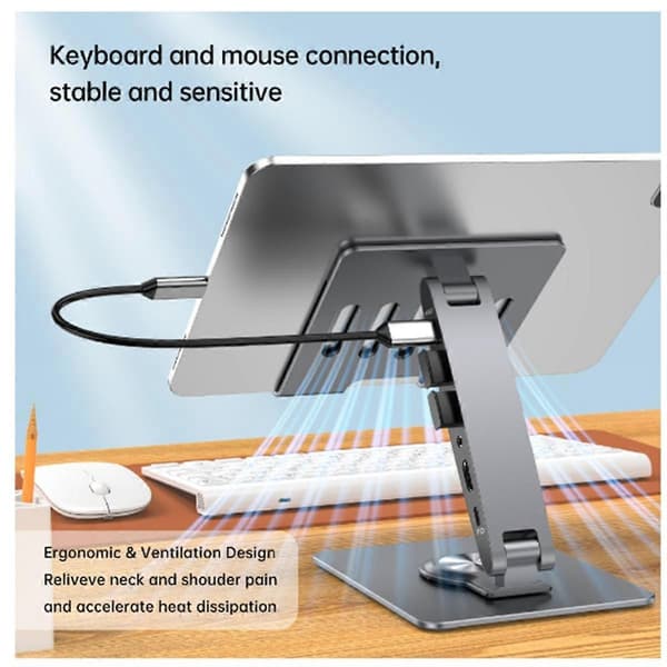 Tablet Stand Dockingstation til Galaxy Tab Telefonholder med USB Hub - Kompatibel USB3.0 SD/TF Kortlæser