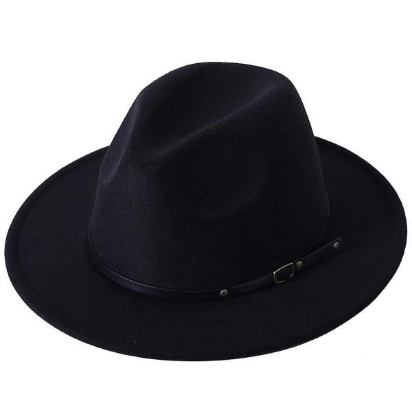 Dame Dame Retro Wide Rim Floppy Panama Hat Beltespenne Ull Fedora Hat Black