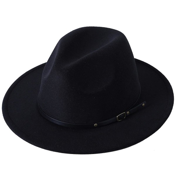 Dame Retro Bred Brei Panama Hat Med Beltespenne Ull Fedora Hat Black