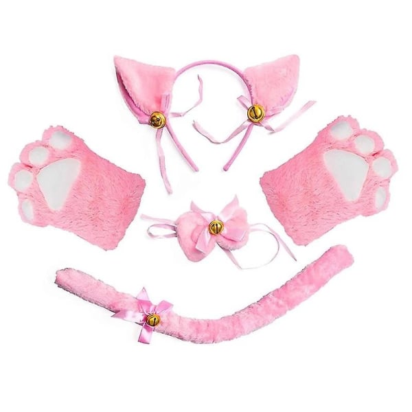 Kattkostym Cosplay Plysch Huvudbonad Klämma Öra Rosett Slips Pink