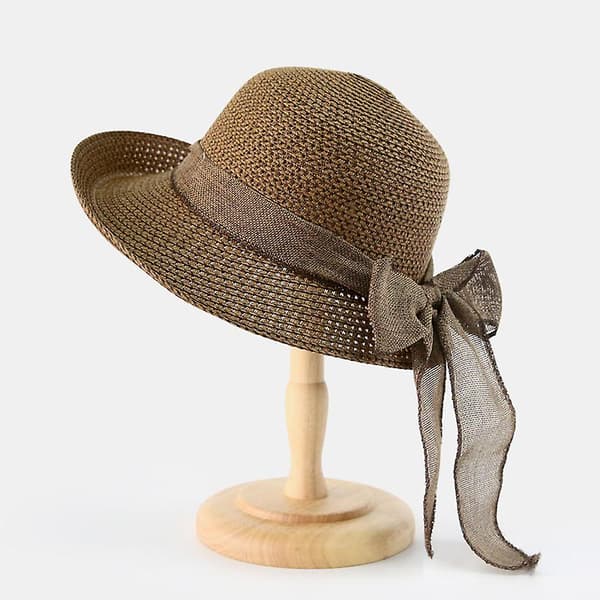 Dame Strand Sol Halmhatt Reise Foldbar Brede Sommer Uv Hatt Coffee