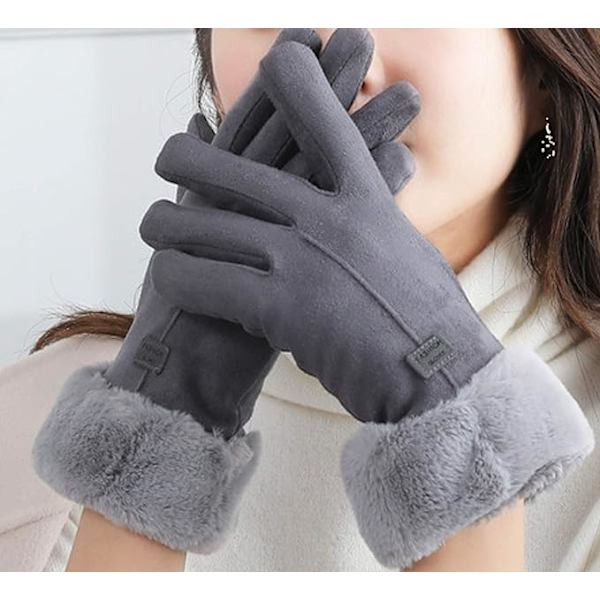 Damvinter Varma Handskar Touch Screen Mocka Tjockt Foder Vantar Dam Utomhus Handskar gray