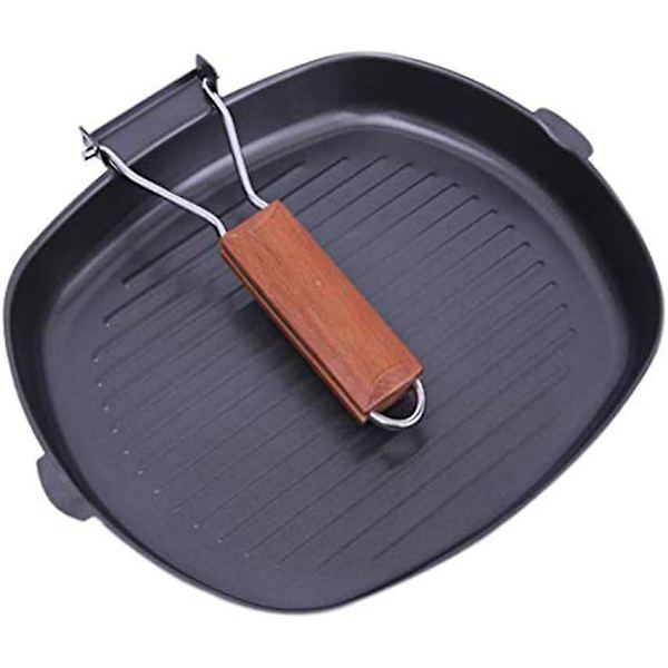 24cm induktionsgrillpanna, non-stick-panna för biff, fisk och grill, hopfällbar grillplatta med enkel fettavtappning