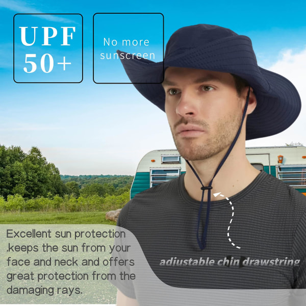 Super bredskygget solhat Upf50+ vandtæt fiskeri vandreture camping hat Black