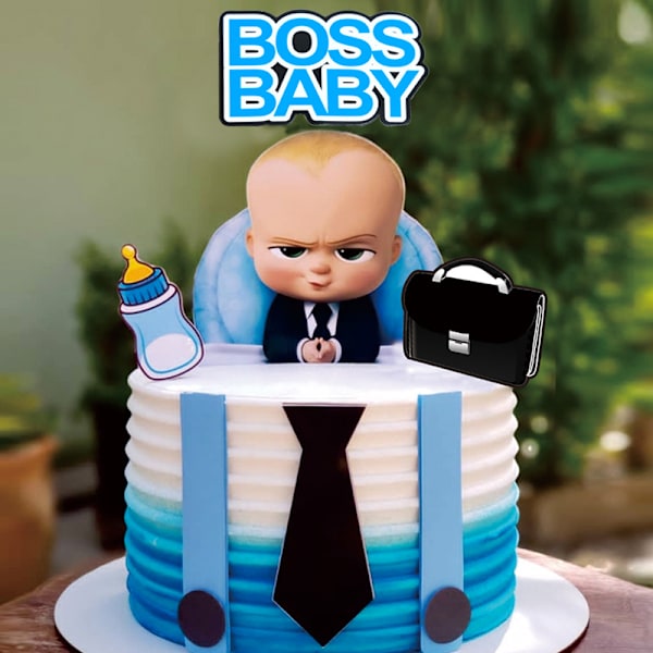 2 stk. Cartoon Boss Happy Birthday kagepynt, søde baby dreng cupcake toppers baby shower drenge børn fødselsdagsfest kage dekorationer