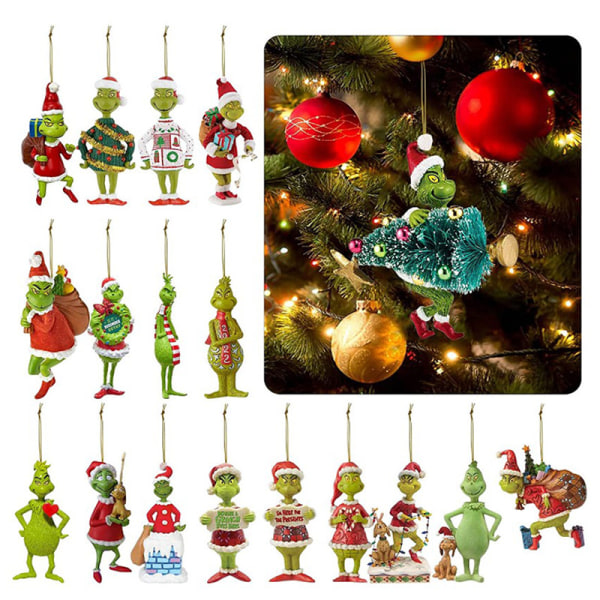Merry Christmas Grinch Dekoration Julgran Hängande Dekoration Character Pendel Hot Rea, 10st