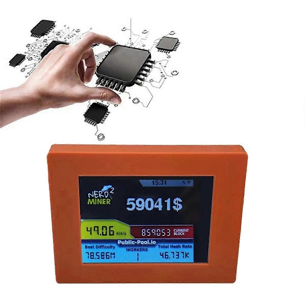 Nerdminer V2 Louhija 56KH/S 2,8 tuuman LCD-näyttö BTC Arpajaislouhija Bitcoin Solo Louhija Nerd Miner Ruskea