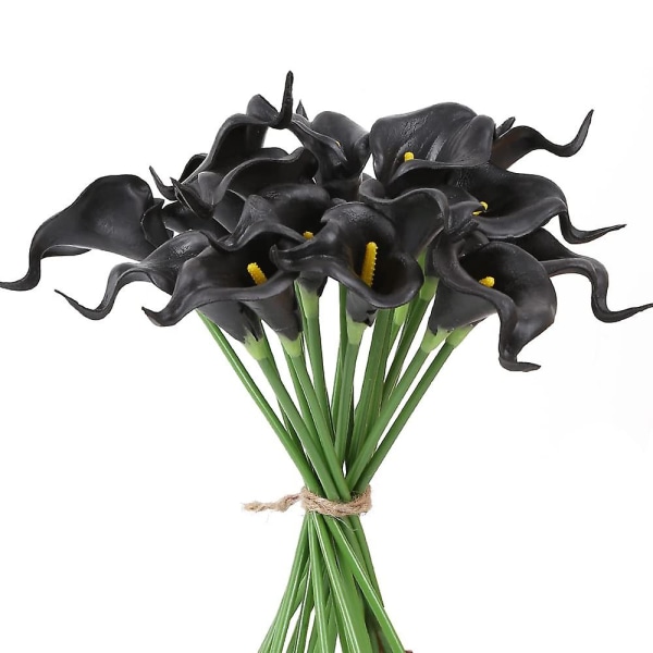 20 stk. Kunstige Blomster Falske Calla Lily Blomst Real Touch Buket Til Hjem Have Kontor Fest Bryllup Dekoration Black