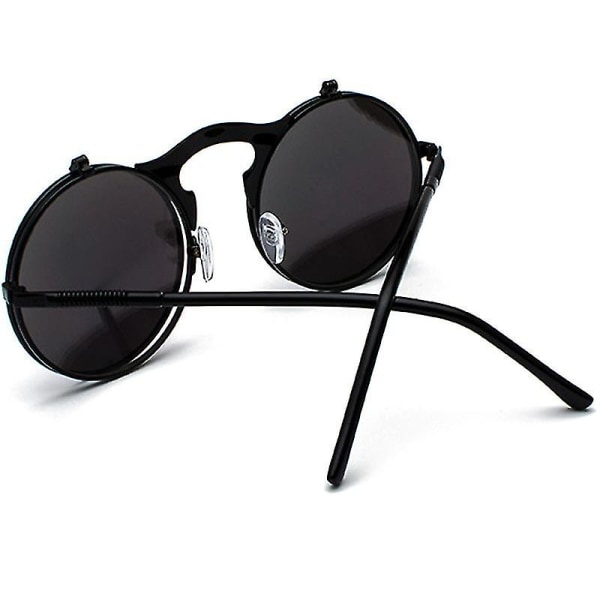 Herr Unisex Solglasögon Flip Up Lins Runda Ögonglasögon Black Frame Black Lenses