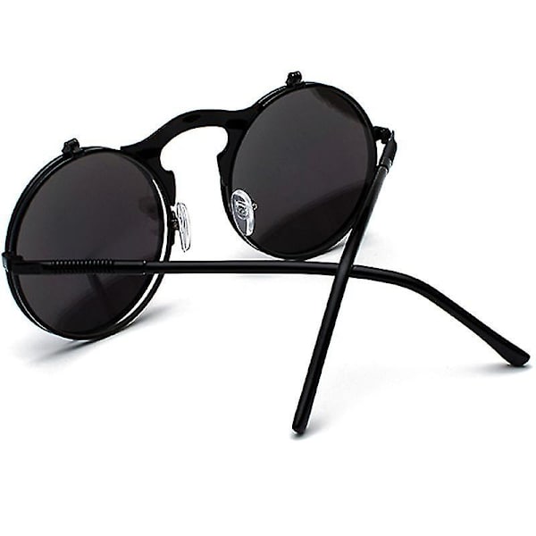 Miesten Unisex Aurinkolasit Käännettävät Linssit Pyöreät Silmälasit Black Frame Black Lenses