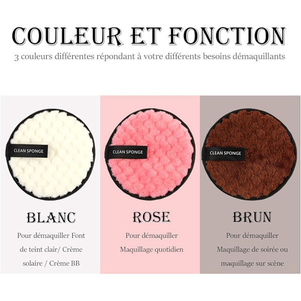3 stk. Makeup Remover Pads Vaskbare Bomuldssvamp Servietter Genanvendelige Makeup Fjernelse Ansigtsrensning Servietter Klud Hudpleje Makeup Pads Makeup Remover Microf