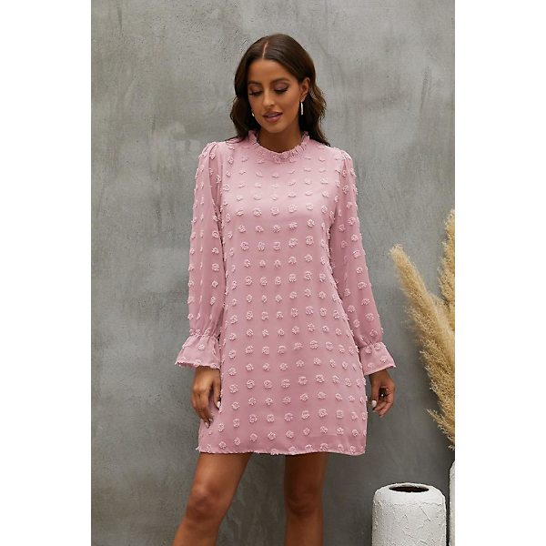 Bubble Langærmet Chiffon Jacquard Bundkjole Pink S