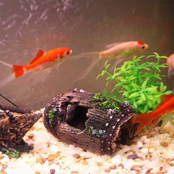 2 deler akvarium harpiks ornament, akvarium huledekor, akvarium harpiks ødelagt tønne ornament, hule landskapsdekorasjon