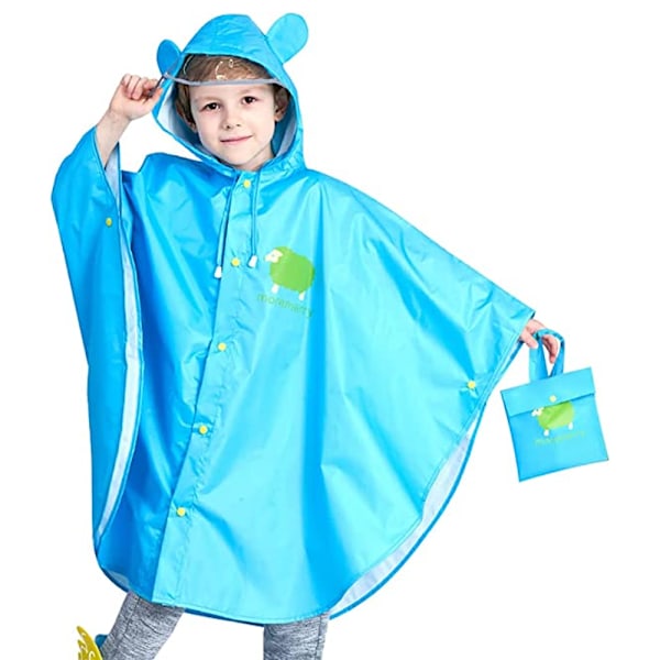 Barn poncho tecknad regnrock jacka lätt skolväska vattentät huva regnrock småbarn pojke flicka poncho blå, 5-7T