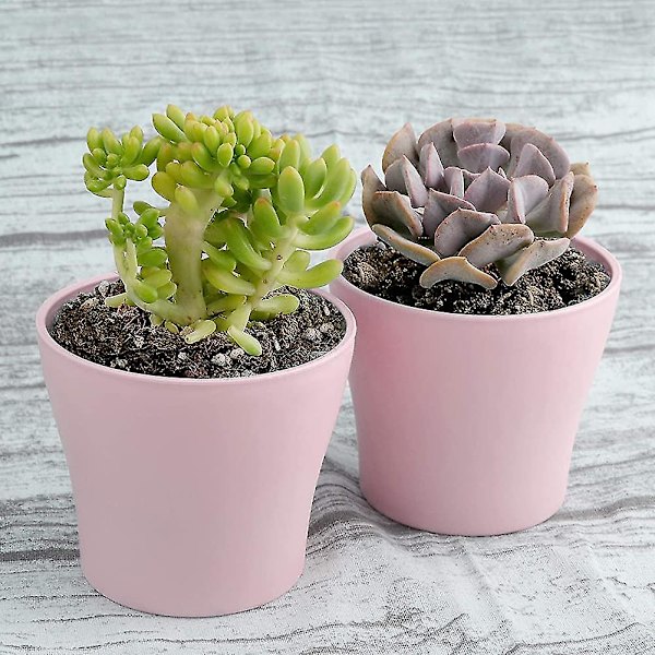 8 stk. 4\" lyserøde små plantepotter i plast til indendørs planter til kontoret