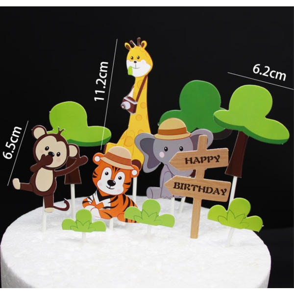 11 stk. skovdyr jungle kagetopper zoo løve cupcake topper jungle kagetopper kageprop tandstik til baby børn dreng drenge fødselsdagsfest dekoration