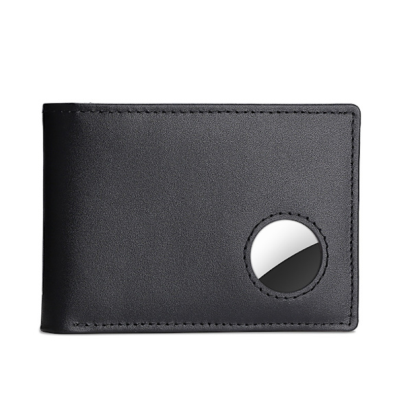 Svart AirTag-plånbok för män - Stor bifold RFID-blockerande AirTag-plånbok med 2 ID-fönster och inbyggd AirTag-hållare