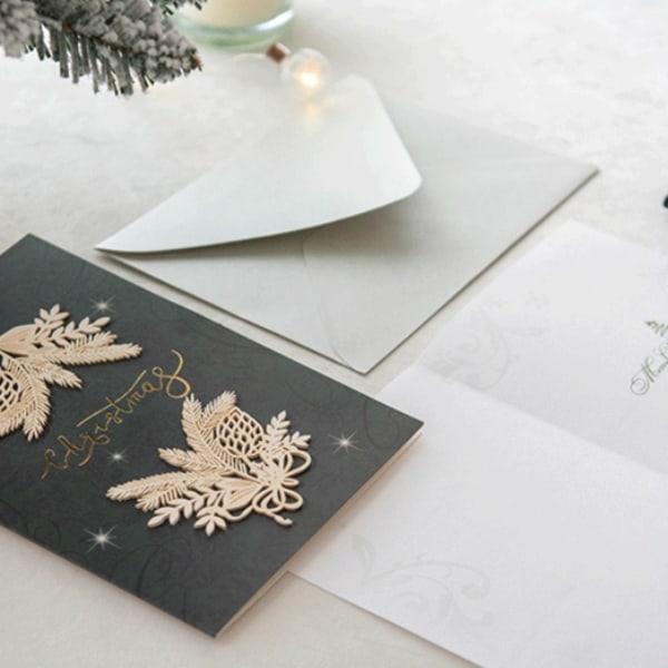 Julkort, präglade julpresentkort med kuvert, elegant julikon,