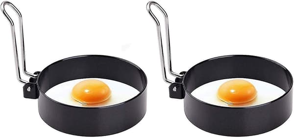2-pakning eggring, non-stick eggringer, pochert eggringer, egg stekeringer (10,2 cm x 2,1 cm)