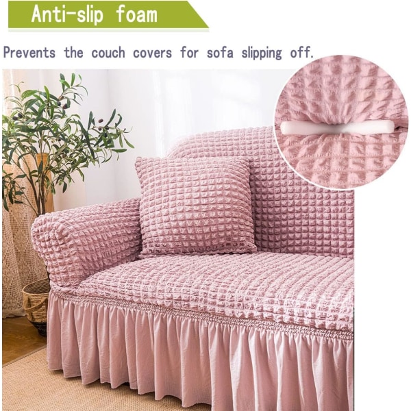 Stretch Sofa Cover Sofa Cover Vaskbar Møbelbeskyttelse Sofa Sofa Bed Cover med Elastisk Bunn og Skjørt for Barn Kjæledyr Rosa, Medium