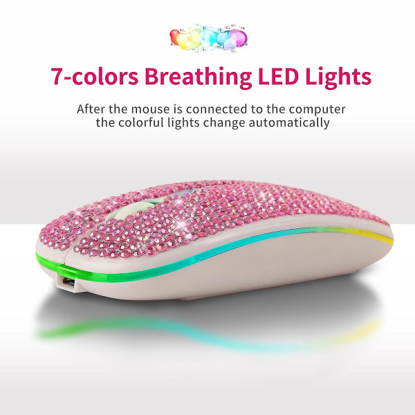 Bländande uppladdningsbar trådlös Bluetooth mus med Crystal Diamond Rgb-bakgrundsbelyst Pink